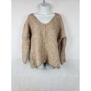 Anthropologie Moth Sweater Alpaca Crochet Light Brown Long Sleeve V Neck sz M